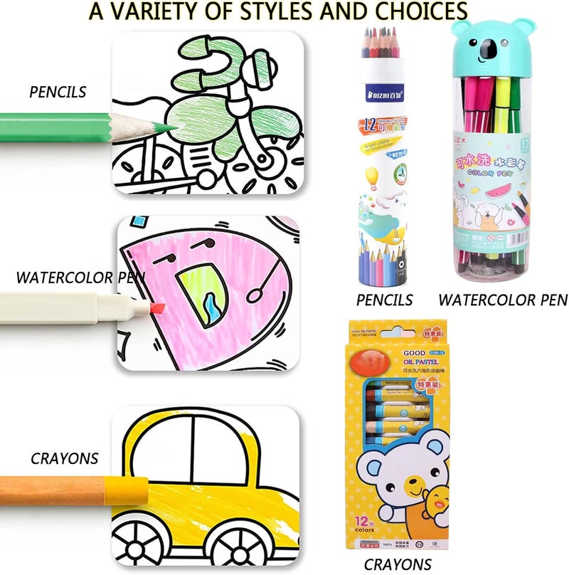 Children's Drawing Roll, Coloring Paper Roll for Kids, DIY Painting Drawing Color Filling Paper, Drawing Paper Roll for Kids (with 12 Colored Pencils,A) - Image 3