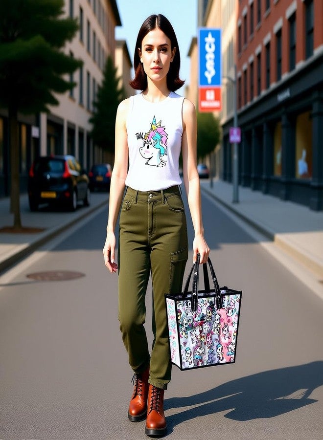 Tokidoki Beach Clear Tote Bag,Cute PVC Waterproof Shoulder Bags Sandproof Handbag with Metal Button for Work, Concert and Sports, Travel Large (Colorful1) - Image 2