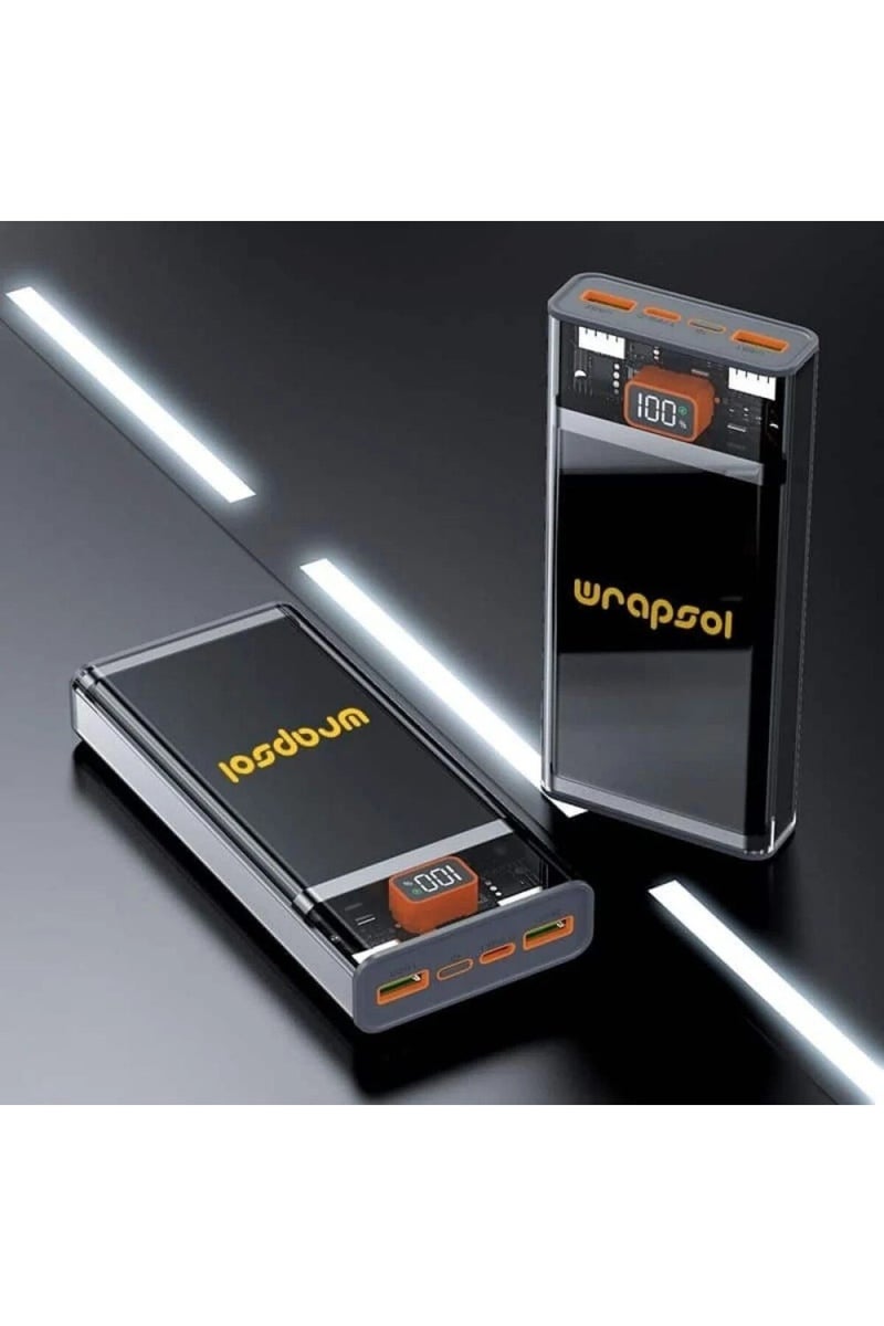 Wrapsol Transparent portable power bank 20000mAh with fast charging 20W Type-C and 22.5W USB-A with digital display - Image 1