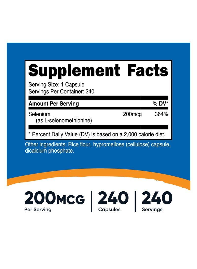 Nutricost سيلينيوم، 200 ميكروغرام لكل حصة | 240 كبسولة | 240 حصة - Image 2