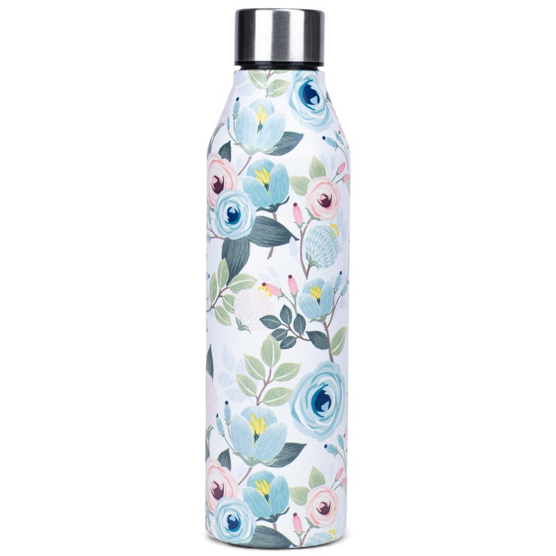 Peach Floral 17 Ounce Stainless Steel Screw Top Lid Double Wall Insulated Canteen Bottle