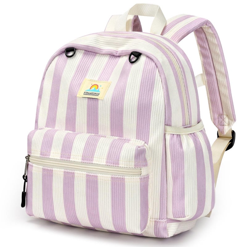 STEAMEDBUN Corduroy Toddler Backpack for Girls 2-4: Kids backpack for Boys Girls - 12 inch Preschool Kindergarten Backpacks - Stripe - Image 1