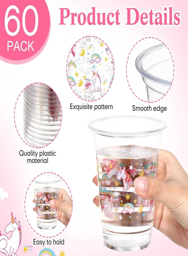 Funnymoom 60 Pack Unicorn Cups 12 oz Disposable Clear Plastic Unicornio Rainbow Drinking Cups for Unicorn Birthday Party Decorations Supplies - Image 3