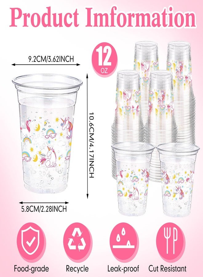 Funnymoom 60 Pack Unicorn Cups 12 oz Disposable Clear Plastic Unicornio Rainbow Drinking Cups for Unicorn Birthday Party Decorations Supplies - Image 2