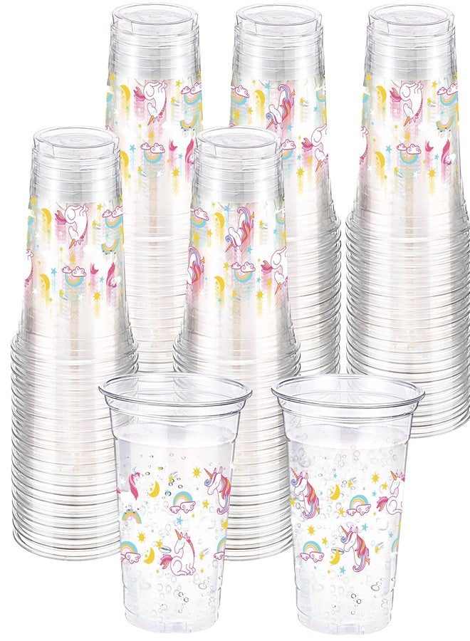 Funnymoom 60 Pack Unicorn Cups 12 oz Disposable Clear Plastic Unicornio Rainbow Drinking Cups for Unicorn Birthday Party Decorations Supplies - Image 1
