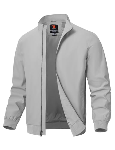 TBMPOY Mens Light Jackets Waterproof Bomber Work Jacket Causal Windbreaker Full Zip Golf Dress Outwear CoatsLight Gray L - Image 1