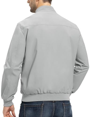 TBMPOY Mens Light Jackets Waterproof Bomber Work Jacket Causal Windbreaker Full Zip Golf Dress Outwear CoatsLight Gray L - Image 3
