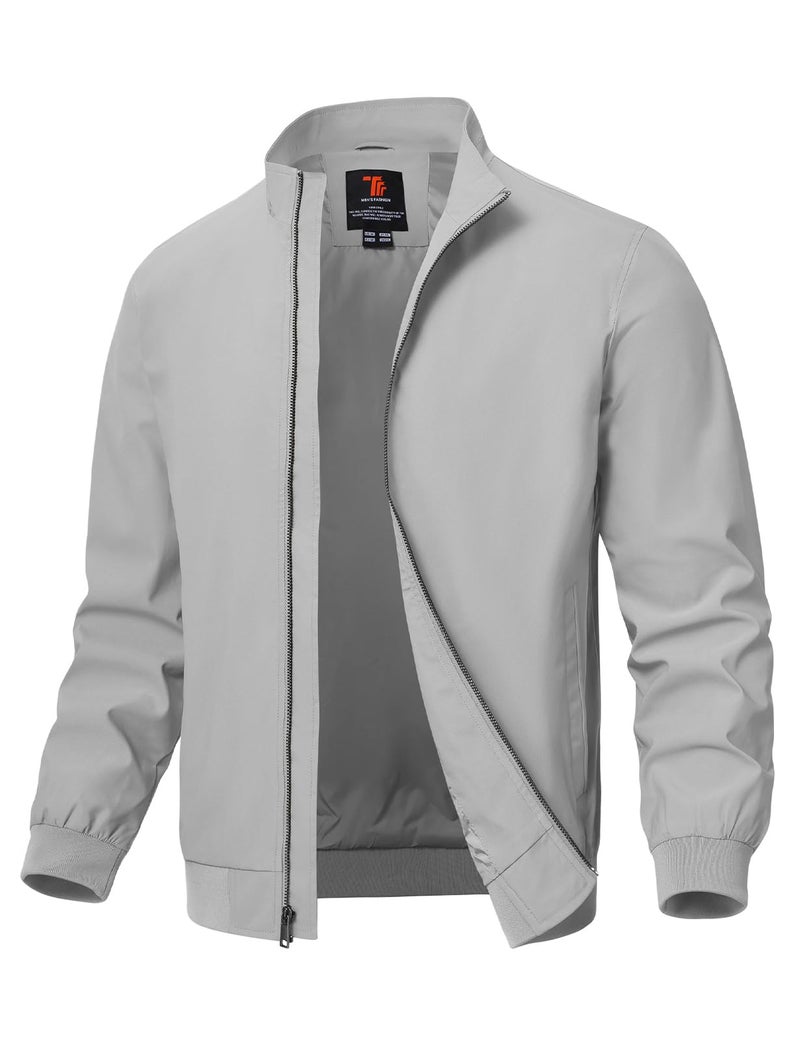 TBMPOY Mens Light Jackets Waterproof Bomber Work Jacket Causal Windbreaker Full Zip Golf Dress Outwear CoatsLight Gray L - Image 2