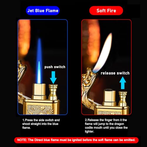 XQBBIDM Torch Lighter, Relief Dragon Design Magic Dual Flame Lighter with Adjusting Flame Tool, Creative Windproof Lighters, Cool Jet Flames Refillable Butane Lighters for Outdoor Indoor-Silver Dragon - Image 2