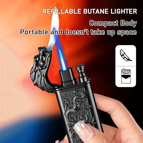 XQBBIDM Torch Lighter, Relief Dragon Design Magic Dual Flame Lighter with Adjusting Flame Tool, Creative Windproof Lighters, Cool Jet Flames Refillable Butane Lighters for Outdoor Indoor-Silver Dragon - Image 5