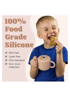 Excefore Silicone Snack Cup for Toddlers and Kids Sippy Cup Snack Containers with Double Handles Removable Lid for Toddler Baby Infants Training Cup for 6 Month+ for Milk Oatmeal Fruit Cookies (khaki)  - Image 2