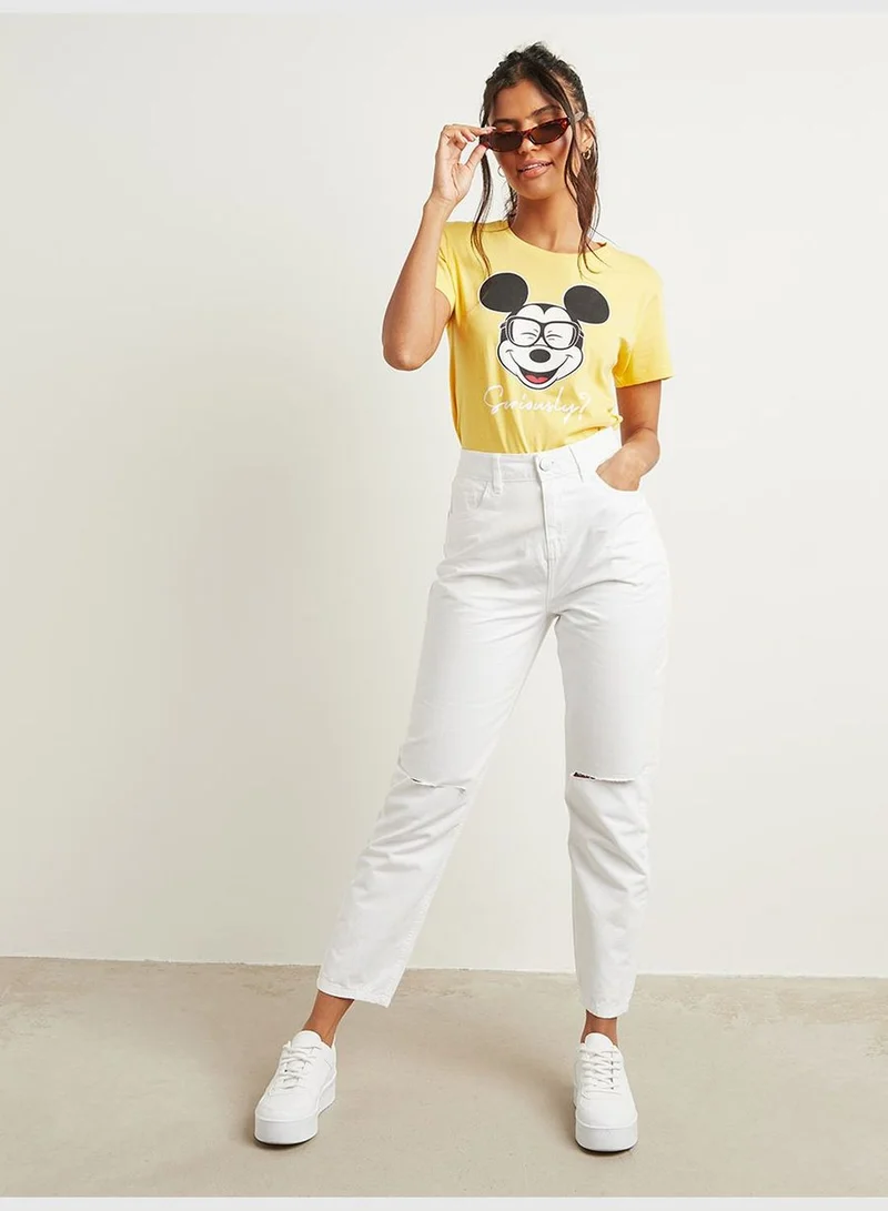 Styli Disney Seriously Slogan Mickey Printed Regular Fit T-shirt