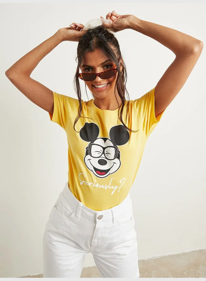 Styli Disney Seriously Slogan Mickey Printed Regular Fit T-shirt