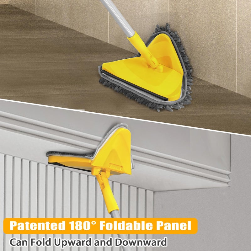 JEHONN Wall Mop with Long Handle 80 Inches, Upgraded 180Â° Collapsible Baseboard Cleaner Tool with Squeegee, Ceiling Duster with 3 Microfiber and 3 Chenille Pads for Cleaning Window, Cabinet (Yellow) - Image 2