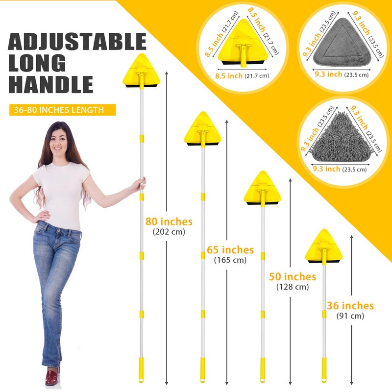 JEHONN Wall Mop with Long Handle 80 Inches, Upgraded 180Â° Collapsible Baseboard Cleaner Tool with Squeegee, Ceiling Duster with 3 Microfiber and 3 Chenille Pads for Cleaning Window, Cabinet (Yellow) - Image 3