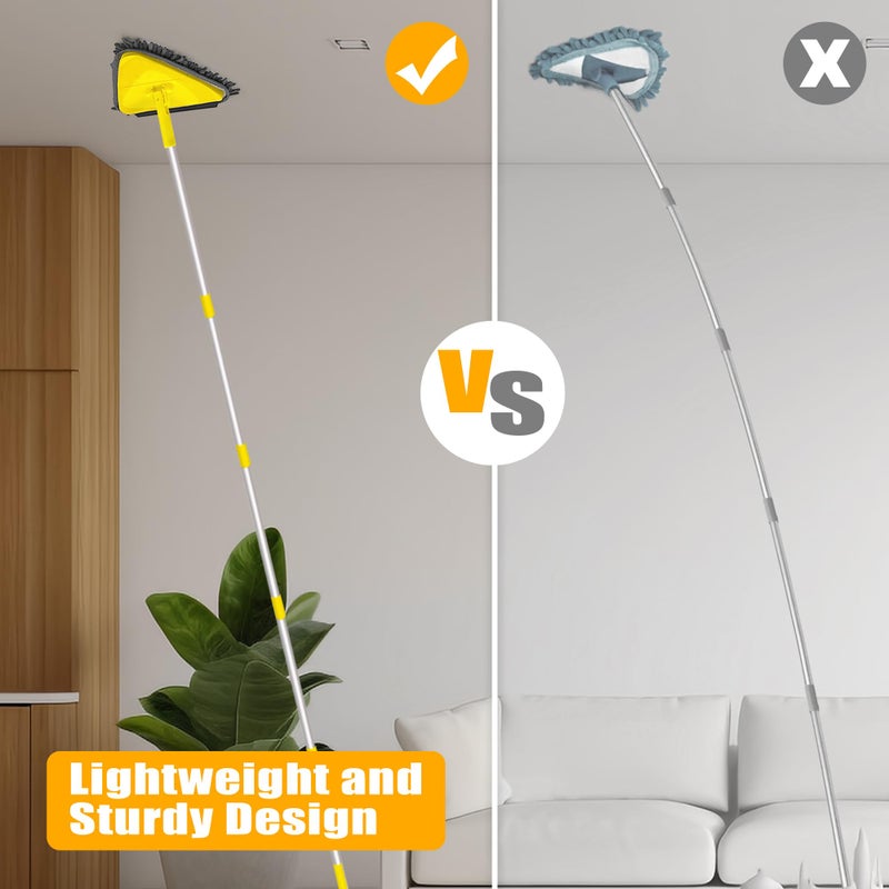 JEHONN Wall Mop with Long Handle 80 Inches, Upgraded 180Â° Collapsible Baseboard Cleaner Tool with Squeegee, Ceiling Duster with 3 Microfiber and 3 Chenille Pads for Cleaning Window, Cabinet (Yellow) - Image 5