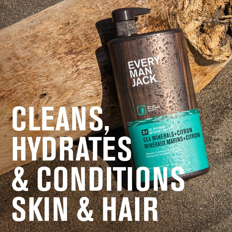 Every Man Jack Sea Minerals + Citron Hydrating Mens 3-in-1 All Over Wash for All Skin and Hair Types - Body Wash, Shampoo and Conditioner with Naturally Derived Ingredients - 28.8oz (2 Pack) - Image 2