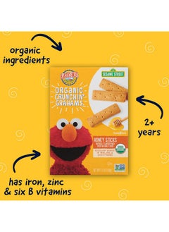 Earth's Best Earth's Best Organic Kids Snacks, Sesame Street Toddler Snacks, Organic Crunchin' Grahams for Toddlers 2 Years and Older, Honey Sticks with other Natural Flavors, 5.3 oz Box  - Image 2