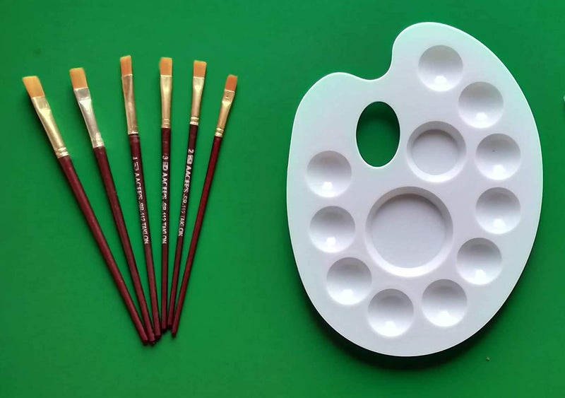 FIRST CLICK Art 12 Wells 301 Kidney Shaped Palette + Set of Flat Painting Brush - Image 1