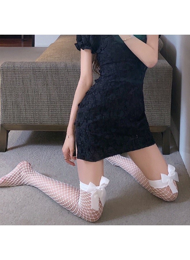 Women Sexy Mesh Socks Heart Flower Kawaii Japanese Girls Lolita Tights Stockings White Pantyhose Gothic Mesh Stockings Long Sock - Image 3