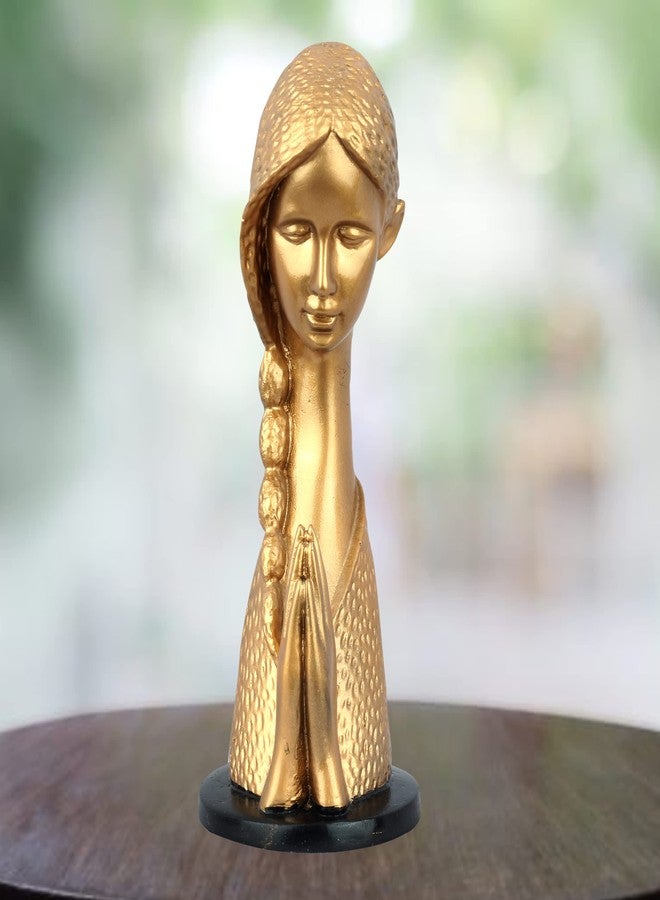 DEQUERA Welcome Lady Figurine Statue Colored Sculpture Figurine Craft Furnishing for Home Décor | Gift | Color : Gold with Black (Golden), 9.5 cm , 4 cm - Image 3