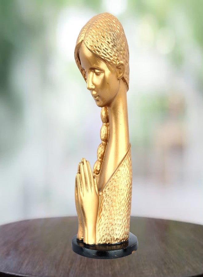 DEQUERA Welcome Lady Figurine Statue Colored Sculpture Figurine Craft Furnishing for Home Décor | Gift | Color : Gold with Black (Golden), 9.5 cm , 4 cm - Image 5