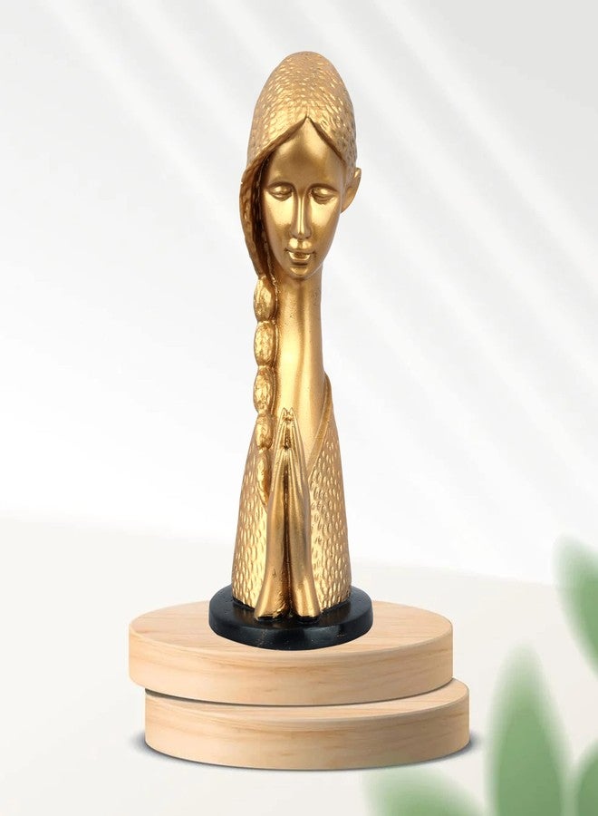 DEQUERA Welcome Lady Figurine Statue Colored Sculpture Figurine Craft Furnishing for Home Décor | Gift | Color : Gold with Black (Golden), 9.5 cm , 4 cm - Image 1