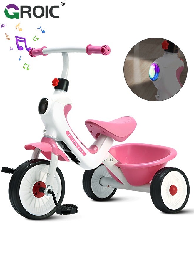 GROIC Kids Tricycles,Foldable Kids Trike with Storage Basket and Music Lighting,Foldable Children's Pedal tricycle,Anti-rollover Bicycle for Kids - Image 1
