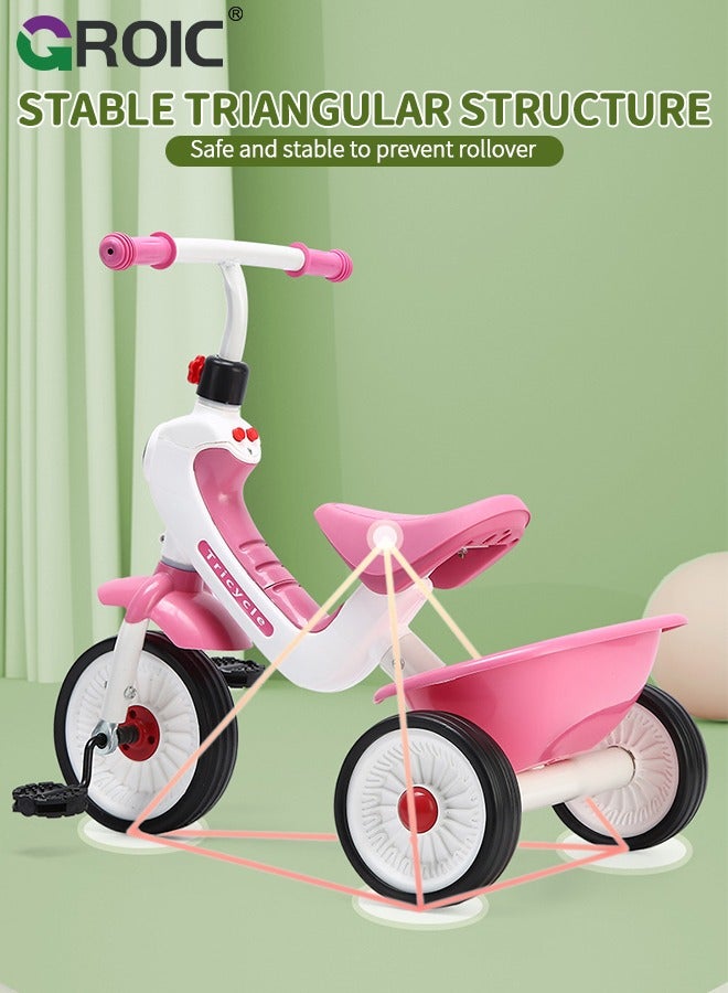 GROIC Kids Tricycles,Foldable Kids Trike with Storage Basket and Music Lighting,Foldable Children's Pedal tricycle,Anti-rollover Bicycle for Kids - Image 3