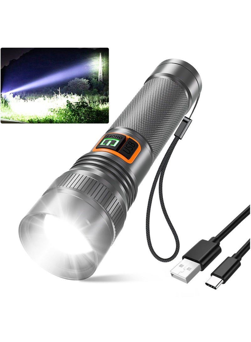 Zoomable Handheld Flashlight, 10000 Lumens Tactical Flashlight, Small Long Beam Flashlight, IPX6 Waterproof Flashlight for Camping, Home, Hiking, Fishing, Emergency, USB-C Rechargeable - Image 1