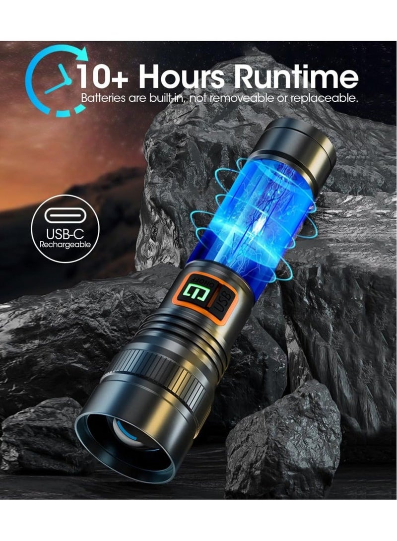 Zoomable Handheld Flashlight, 10000 Lumens Tactical Flashlight, Small Long Beam Flashlight, IPX6 Waterproof Flashlight for Camping, Home, Hiking, Fishing, Emergency, USB-C Rechargeable - Image 4