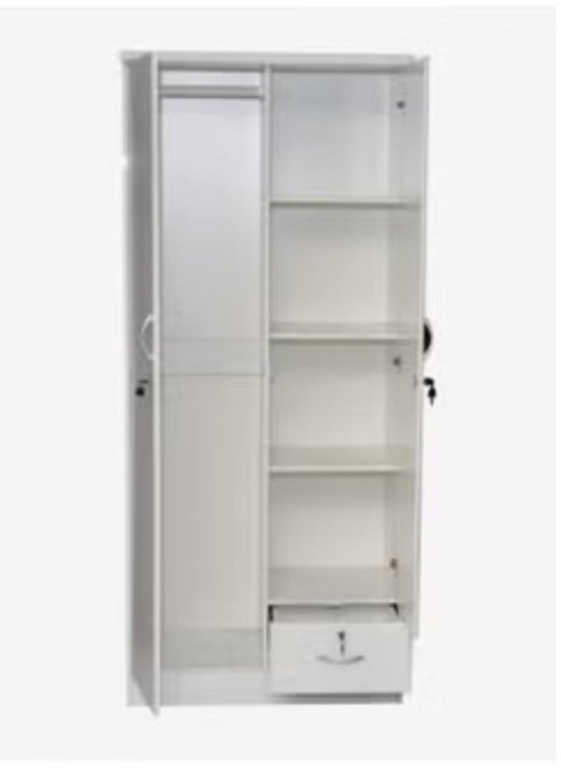 ALWASIT HOME 2 Door Wooden Wardrobe Cabinet Cupboard Engineered Wood With 1 Lockable Drawer Perfect Modern Stylish Heavy Duty  - Image 2