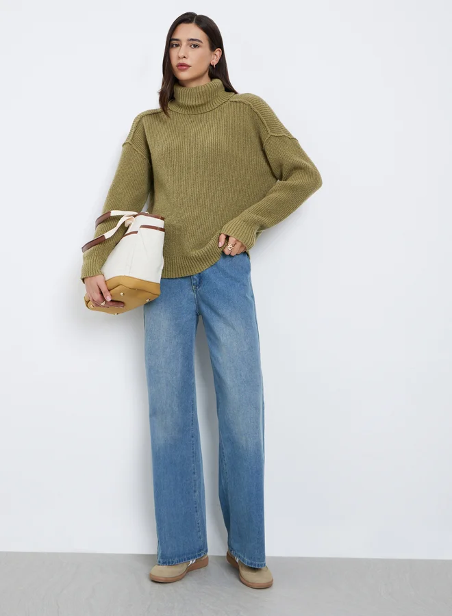 Styli Styli Green Oversized Turtleneck Sweater