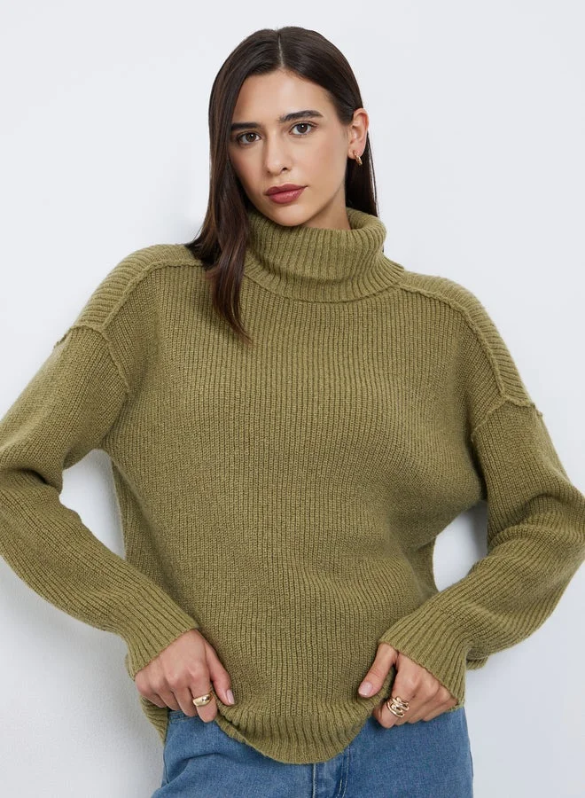 Styli Green Oversized Turtleneck Sweater