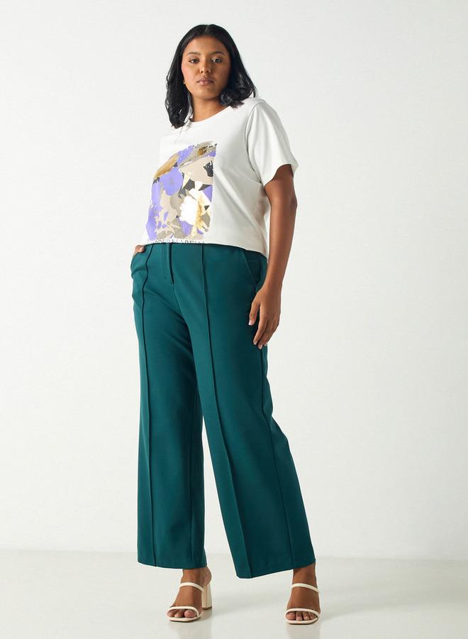  أولا بوبكن تيشيرت مقاس كبير بياقة ضيقة وأكمام قصيرة وطبعات زهور من أولا بوبكين - Image 2