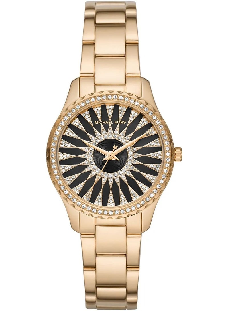 ام كي ساعة ليتون كوارتز بمينا أسود وحزام فولاذي ذهبي للنساء - MK6892 - Image 1