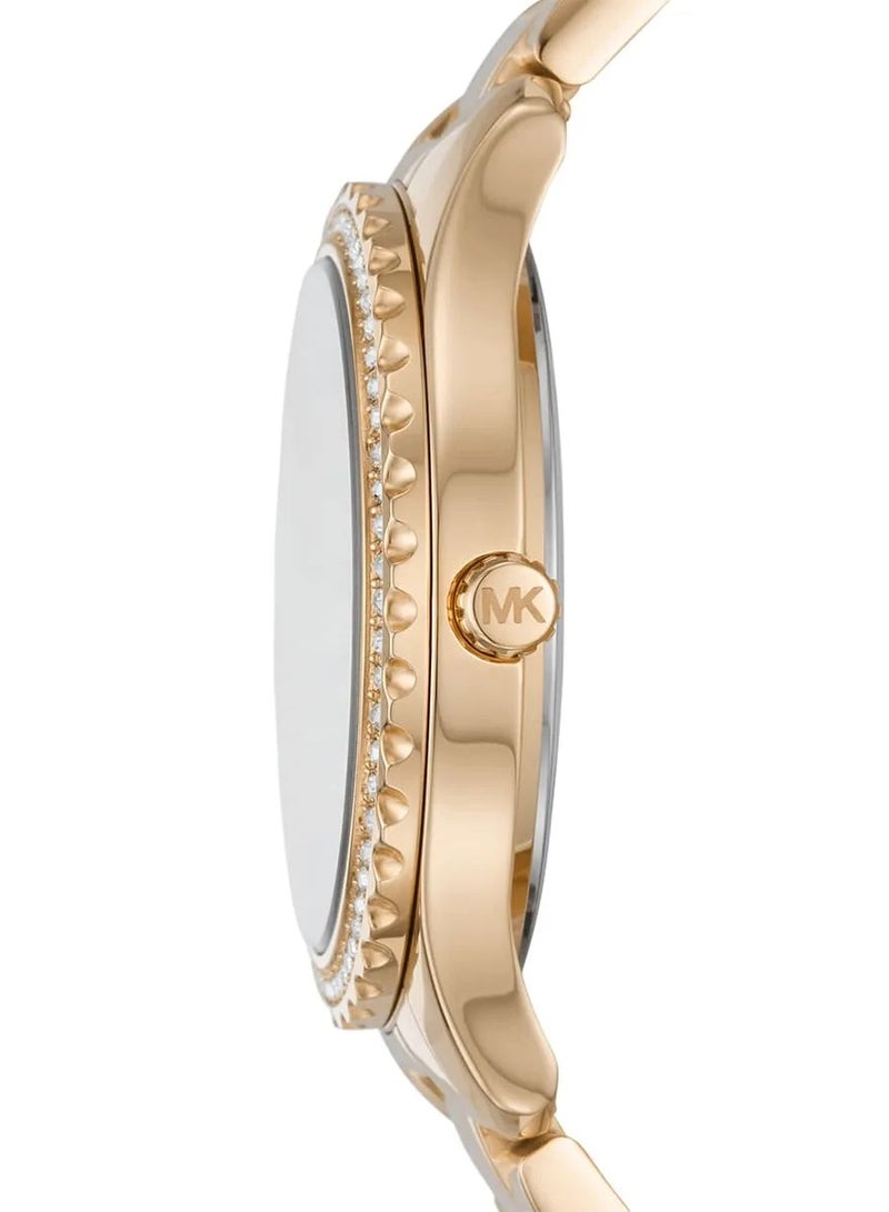 ام كي ساعة ليتون كوارتز بمينا أسود وحزام فولاذي ذهبي للنساء - MK6892 - Image 2