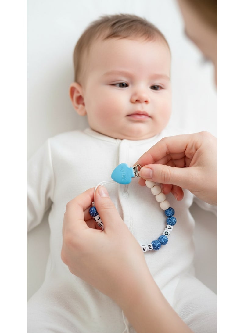 True Gold Pacifier Clip | 0m+ | Beaded Silicone & Wood Design | Secure Pacifier Holder | Prevents Pacifier Loss | BPA Free | Blue - Image 5
