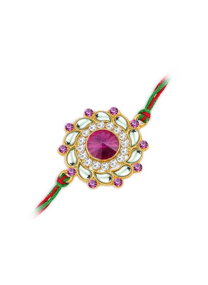 سوكهي Sukhi Rakhi مصمم زهور كوندان أنيق مطلي بالذهب راخي فاخر للأخ مع رولي شوال وبطاقة تهنئة راخي لبهايا راخي للرجال كوندان راخي  - Image 3