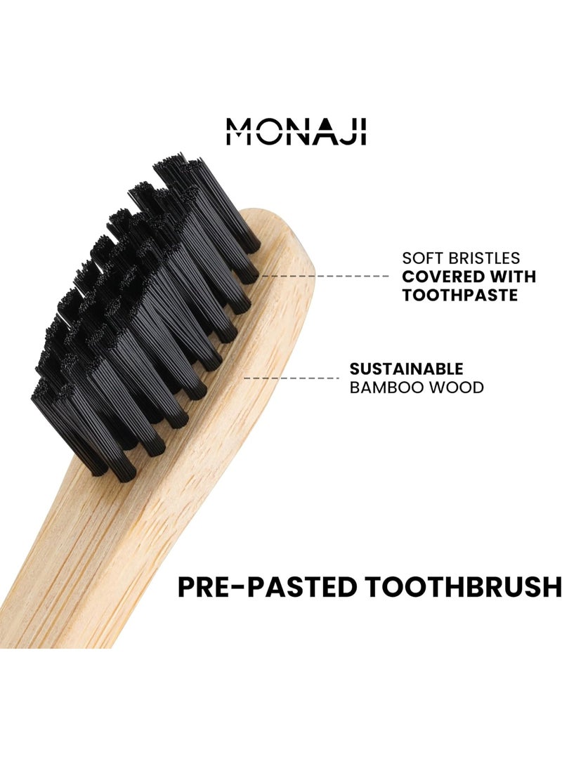 Monaji prepasted bamboo toothbrush with pre applied mint toothpaste ready to use- Pack of 10 - Image 2