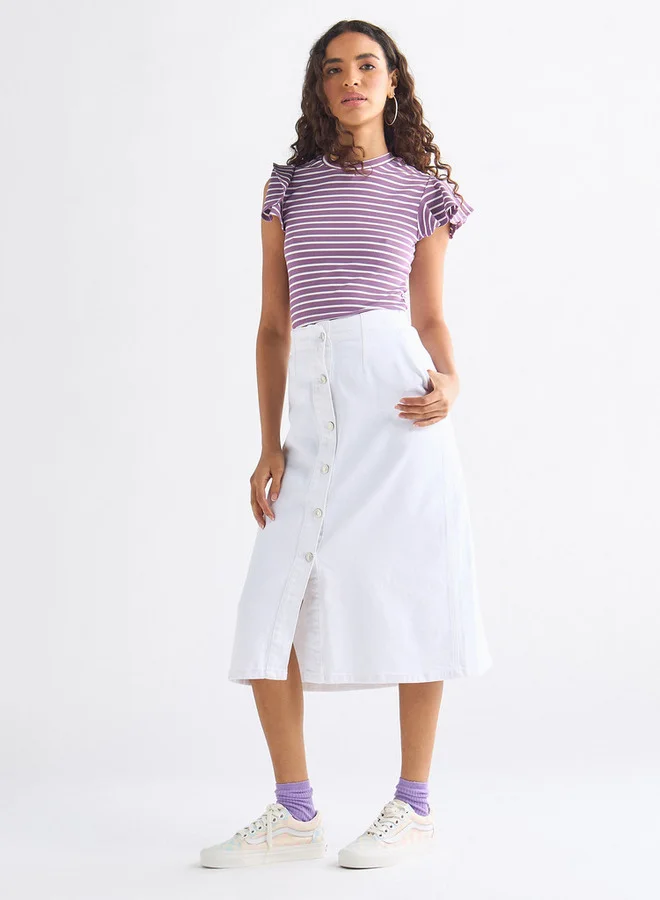 سبلاش فيڤ بلوزة مقلّمة ومضلّعة بياقة ضيّقة وأكمام منفوشة