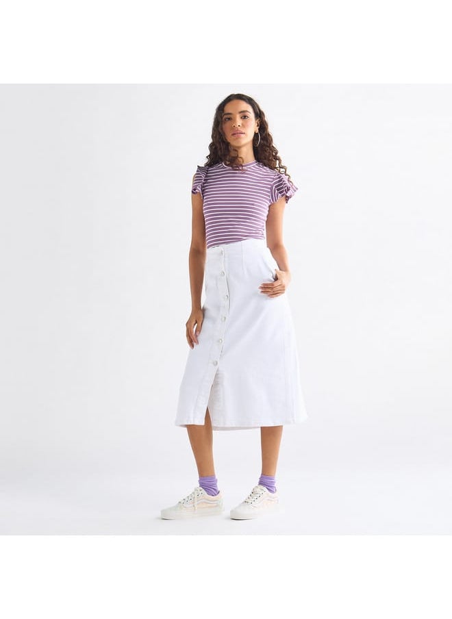 FAV Striped Top with Crew Neck and Flutter Sleeves  - Image 2