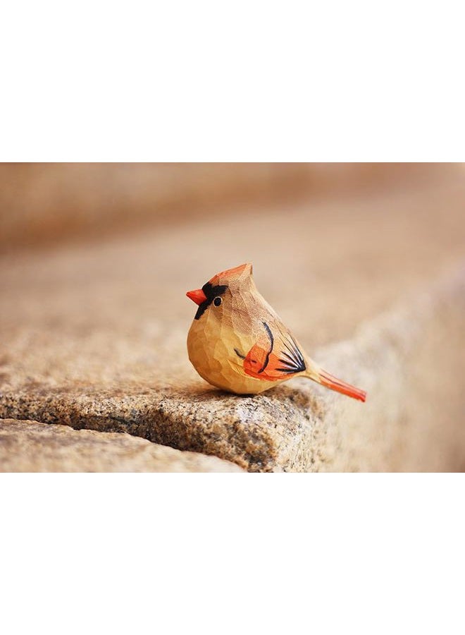 INF-STAR Handmade Little Wood Female Northern Cardinal Figurine for Home Decor, 3.9'' High Sweet Cardinal Birds Statue, Carving Decoration Small Animal Miniature Sculpture (Female Cardinal) - Image 5