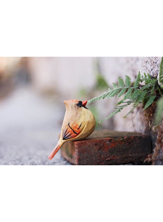 INF-STAR Handmade Little Wood Female Northern Cardinal Figurine for Home Decor, 3.9'' High Sweet Cardinal Birds Statue, Carving Decoration Small Animal Miniature Sculpture (Female Cardinal) - Image 3