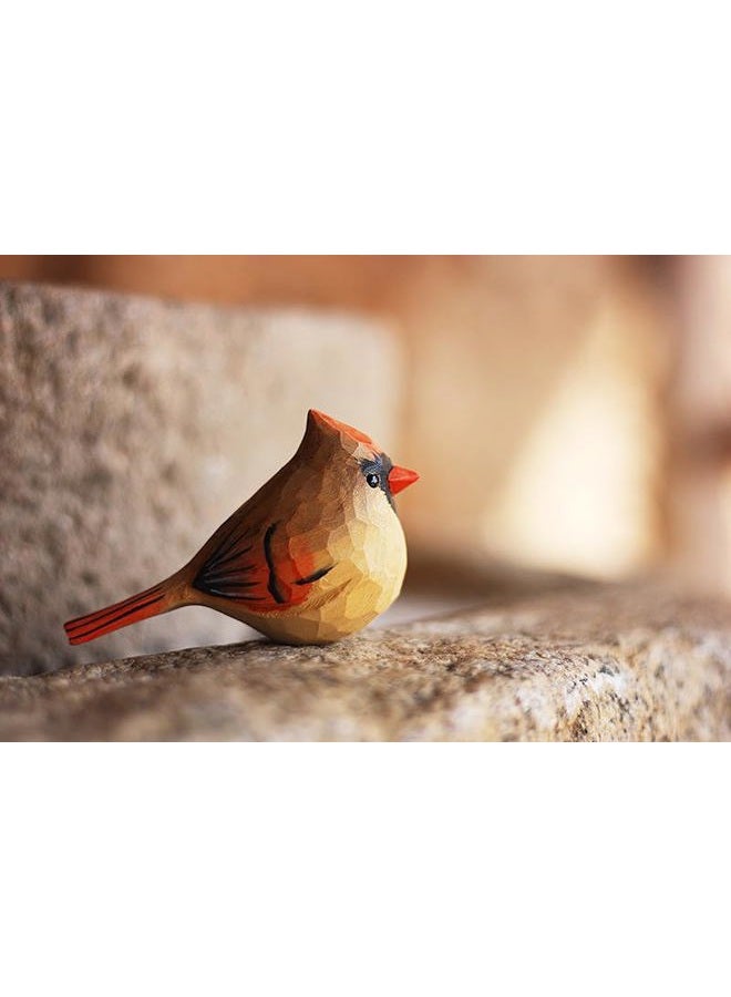 INF-STAR Handmade Little Wood Female Northern Cardinal Figurine for Home Decor, 3.9'' High Sweet Cardinal Birds Statue, Carving Decoration Small Animal Miniature Sculpture (Female Cardinal) - Image 4