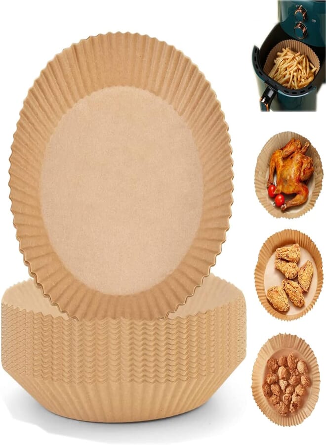 100 PCS Air Fryer Disposable Paper Liner, Round Air Fryer Paper Liners, Natural Parchment Paper for Air Fryer, Non-Stick, Oil-Proof, Food Grade Paper Liner for Baking Roasting Microwave (6.3 Inch)