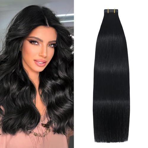 Aison Jet Black Tape in Hair Extensions Human Hair 18 Inch 40G Invisible Real Human Hair Extensions 20 Pcs/Package - Image 1