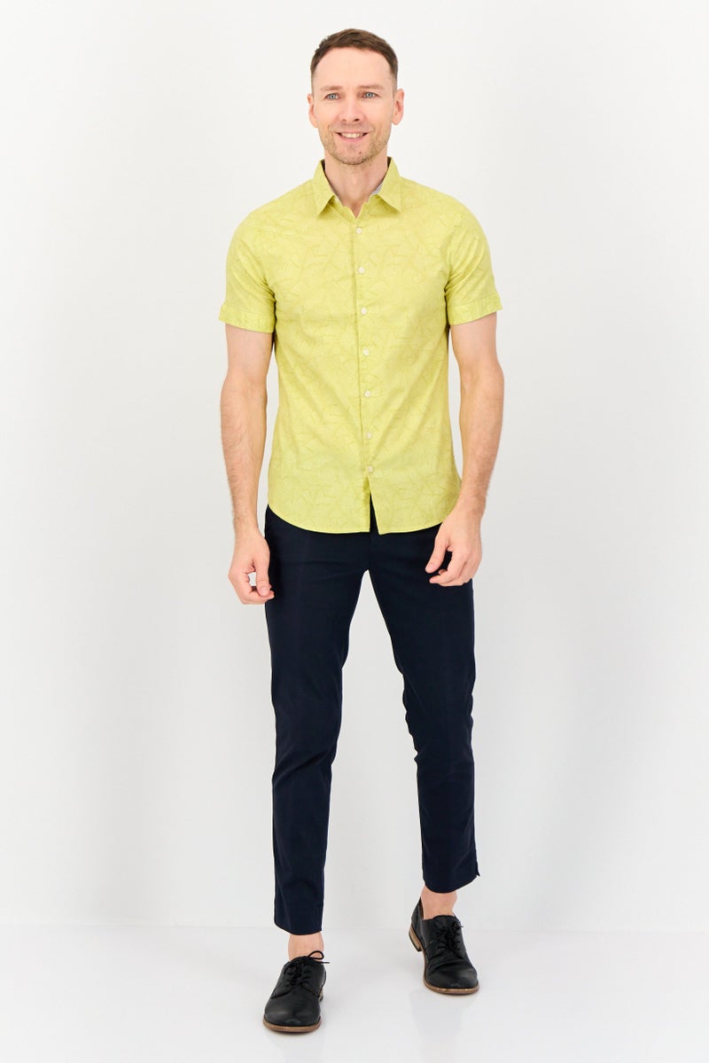 Kenneth Cole Men Regular Fit Tropical Print Short Sleeves Casual Shirt, Yellow  - Image 4