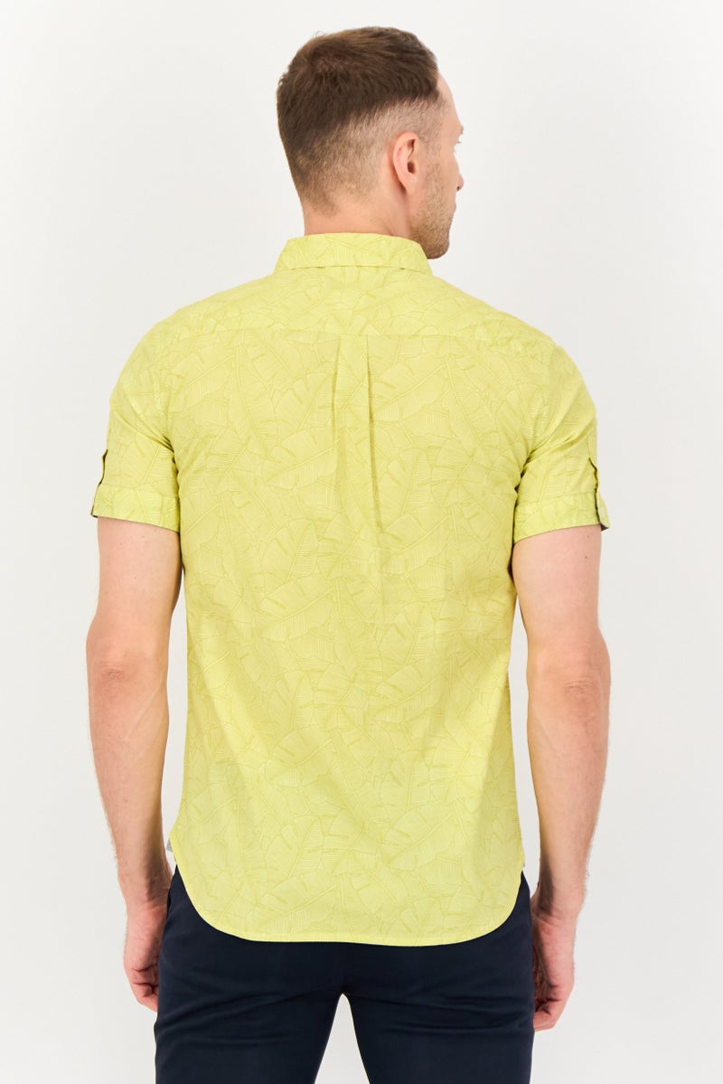 Kenneth Cole Men Regular Fit Tropical Print Short Sleeves Casual Shirt, Yellow  - Image 3