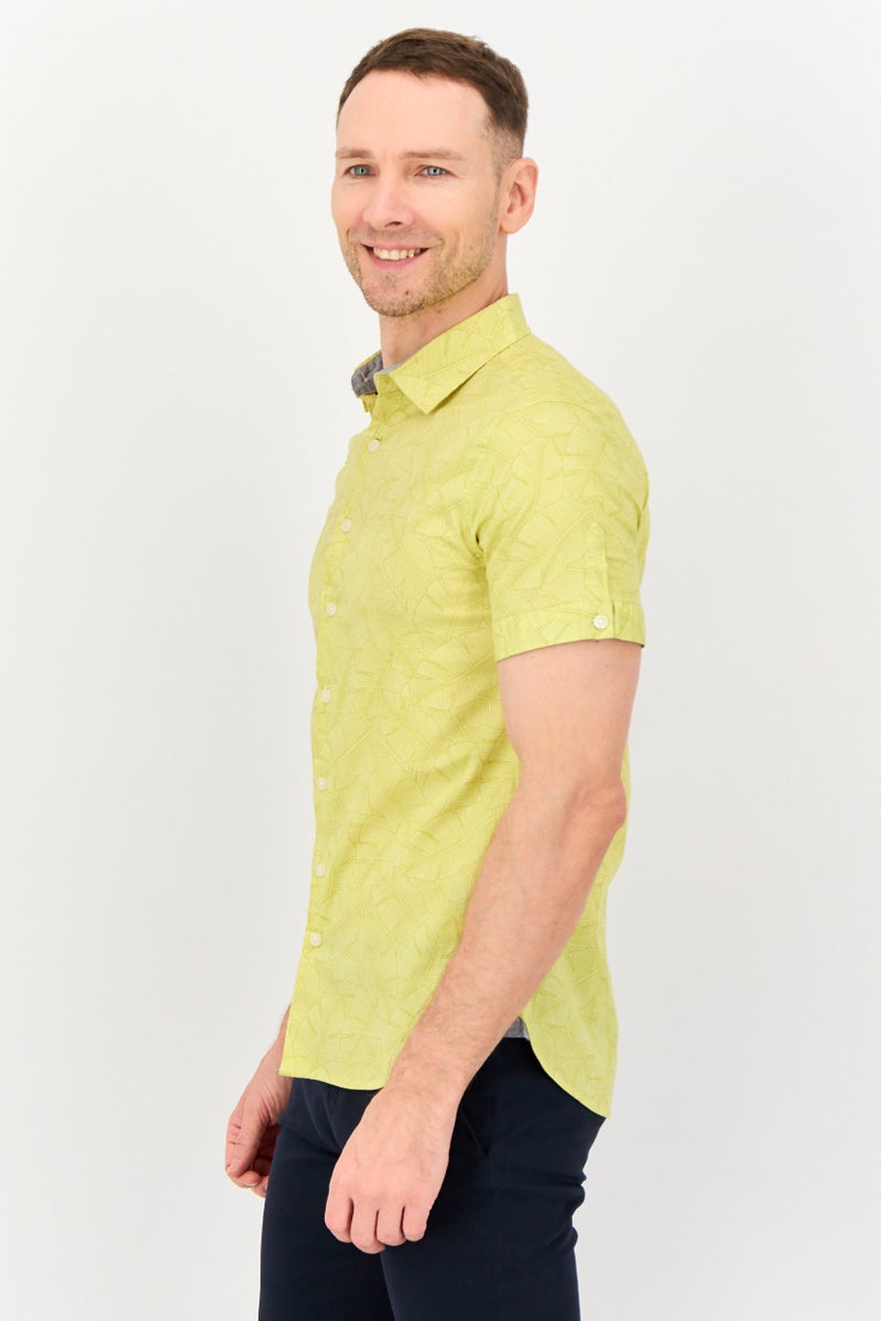 Kenneth Cole Men Regular Fit Tropical Print Short Sleeves Casual Shirt, Yellow  - Image 2